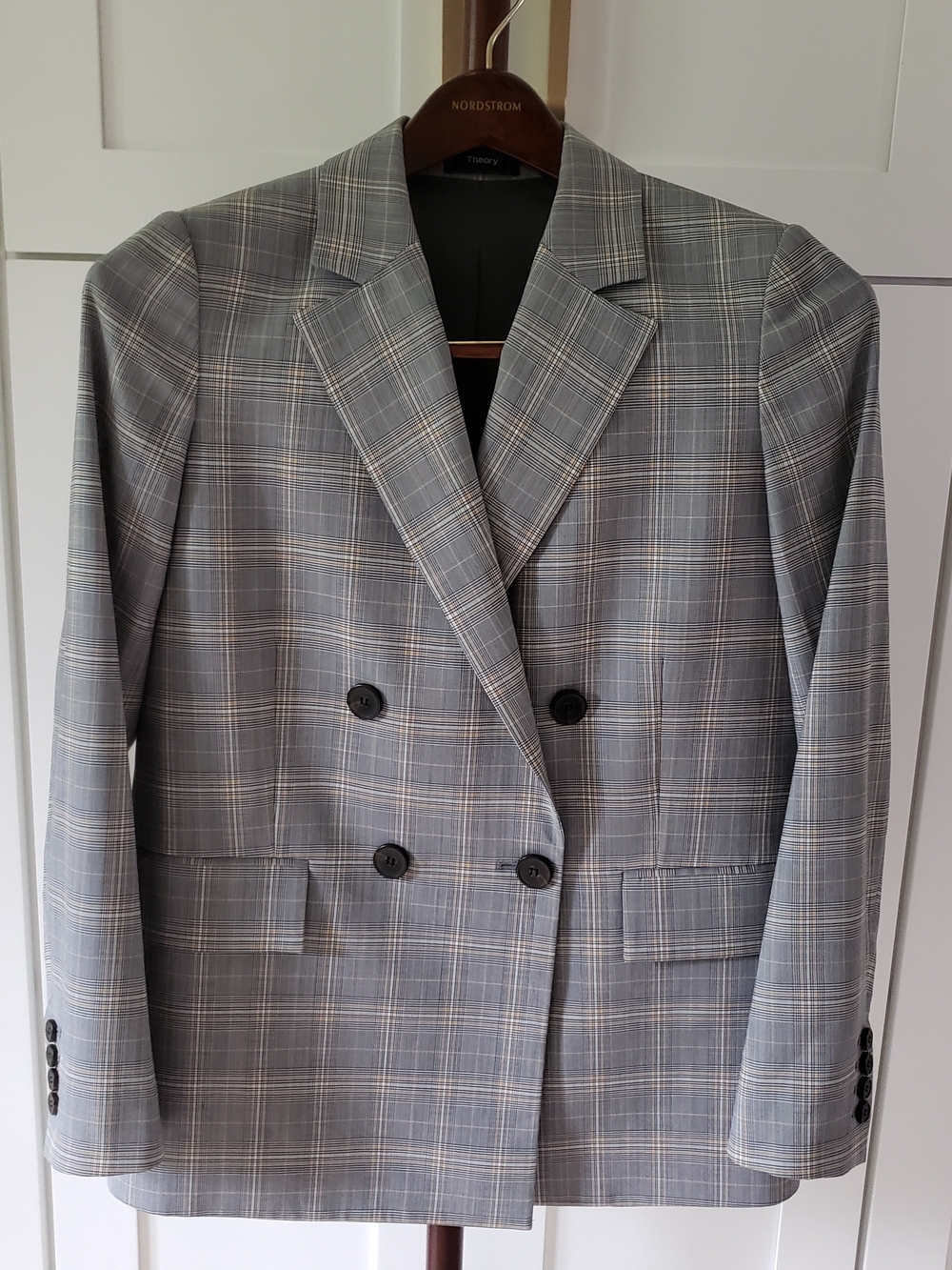 Theory Wool Piazza Blazer Womens 8 Gray Plaid‎ Double-Breasted Jacket